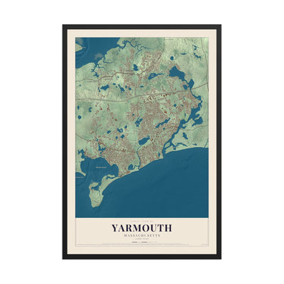 Map of Yarmouth, Massachusetts, 12 x 18 inch print in a black wood frame