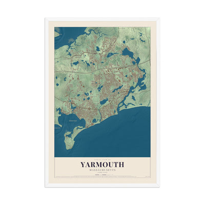 Map of Yarmouth, Massachusetts, 12 x 18 inch print in a white wood frame