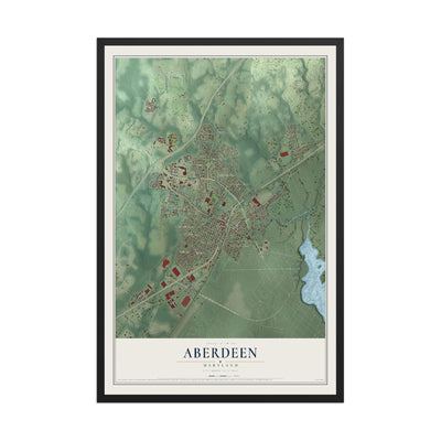 Map of Aberdeen, Maryland, 12 x 18 inch print in a black wood frame