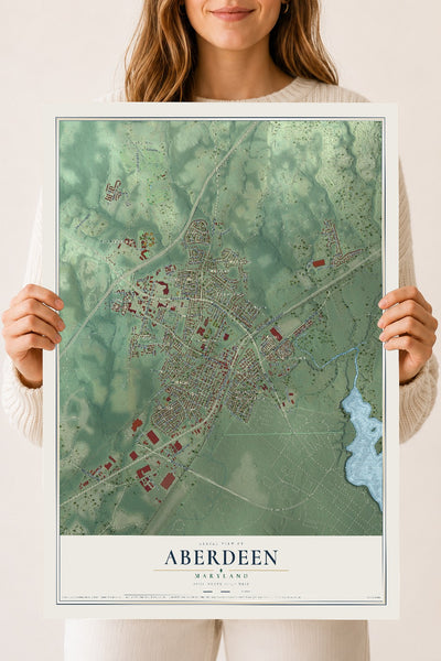 Map of Aberdeen, Maryland, 18 x 24 inch unframed archival matte print
