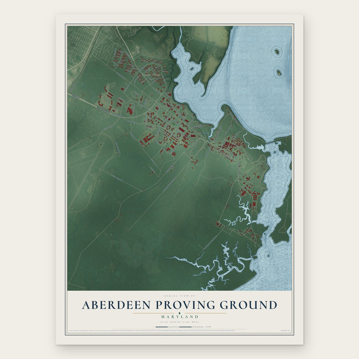 Aberdeen Proving Ground, Maryland map print, the full design