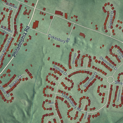 Close-up of the map of Abingdon, Maryland print showing street and building detail