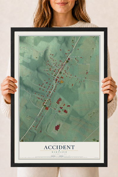 Map of Accident, Maryland, 18 x 24 inch print in a black wood frame