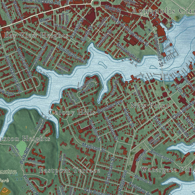 Close-up of the map of Annapolis, Maryland print showing street and building detail