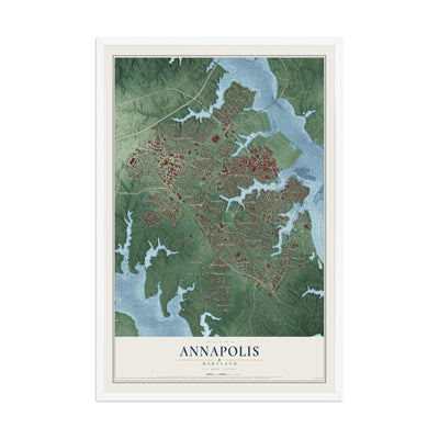 Map of Annapolis, Maryland, 12 x 18 inch print in a white wood frame