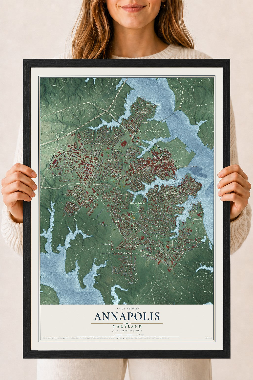 Map of Annapolis, Maryland, 18 x 24 inch print in a black wood frame