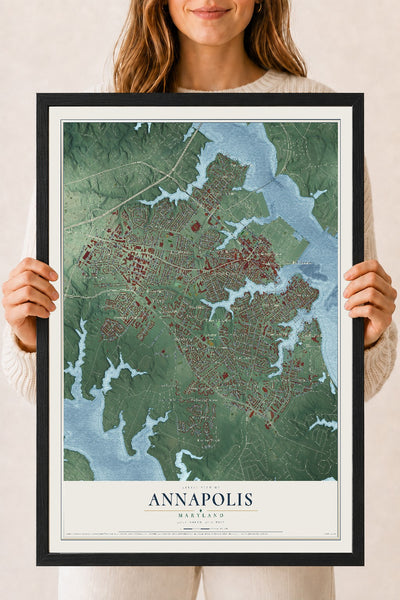 Map of Annapolis, Maryland, 18 x 24 inch print in a black wood frame