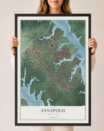 Map of Annapolis, Maryland, 24 x 36 inch print in a black wood frame