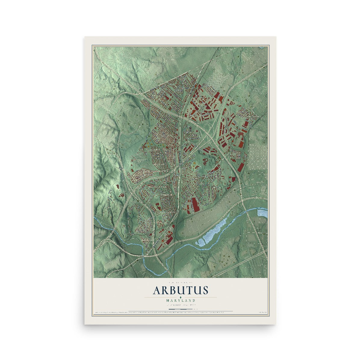 Map of Arbutus, Maryland, 12 x 18 inch unframed archival matte print