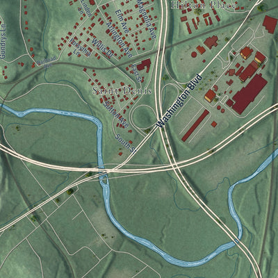 Second close-up of the map of Arbutus, Maryland print showing more streets and buildings