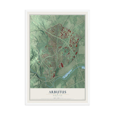 Map of Arbutus, Maryland, 12 x 18 inch print in a white wood frame
