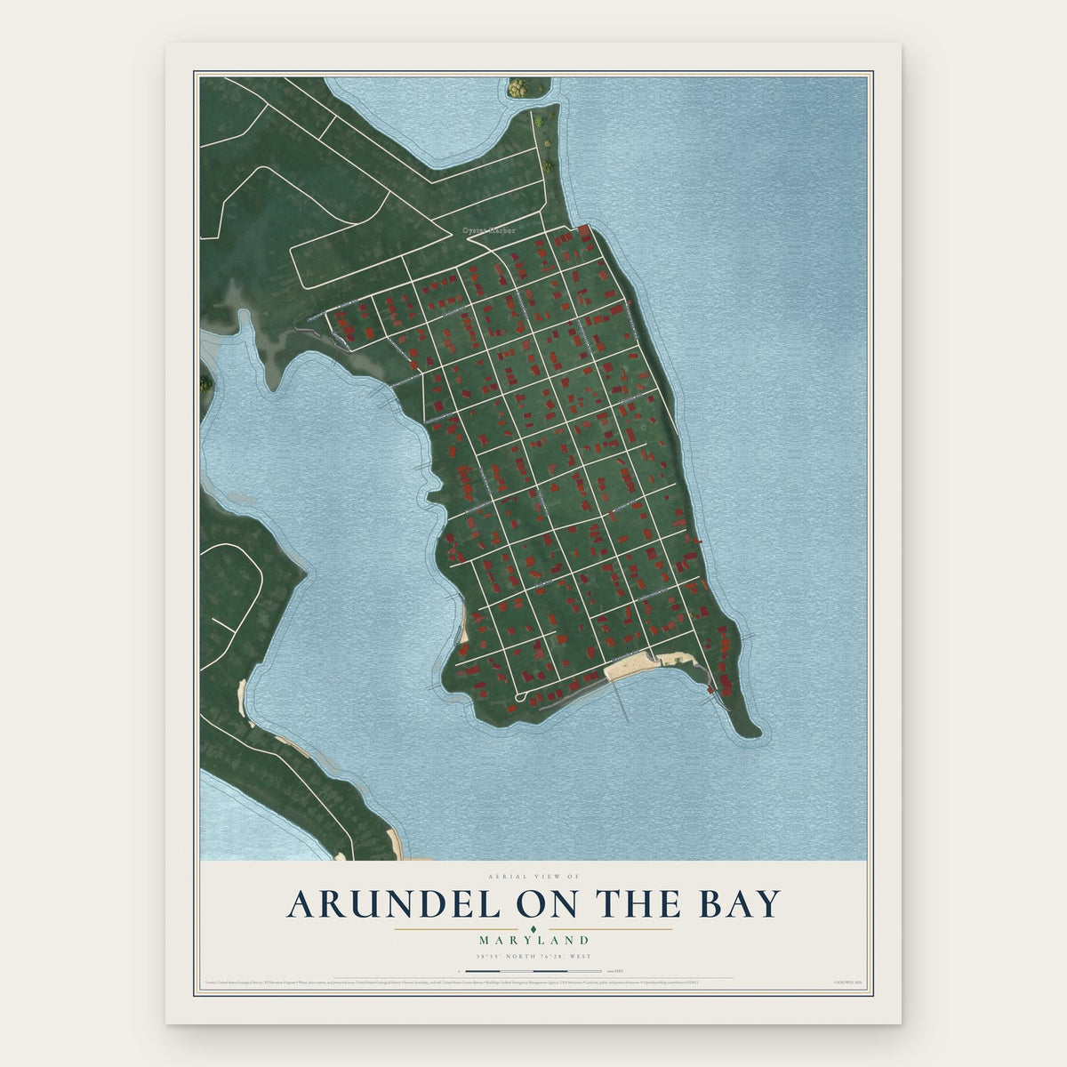 Arundel on the Bay, Maryland map print, the full design