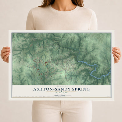 Map of Ashton-Sandy Spring, Maryland, 12 x 18 inch unframed archival matte print
