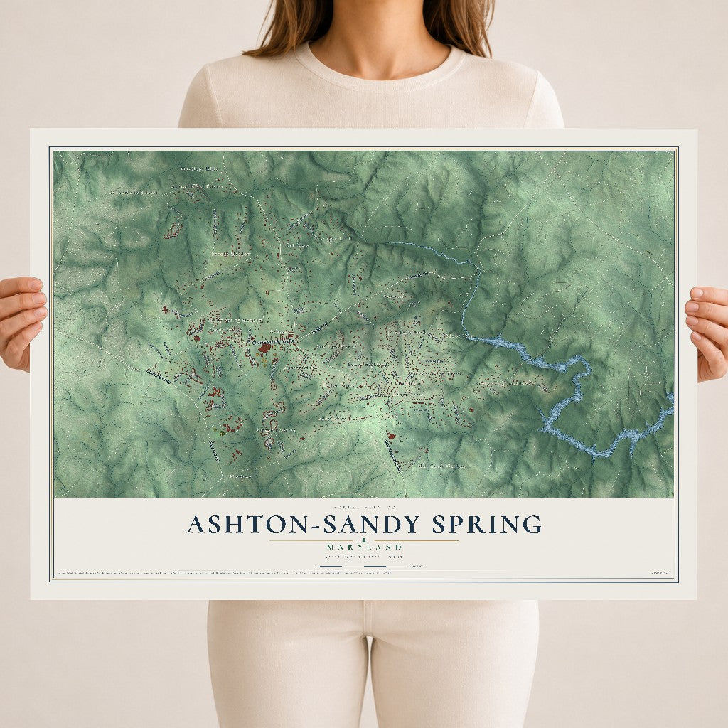 Map of Ashton-Sandy Spring, Maryland, 18 x 24 inch unframed archival matte print