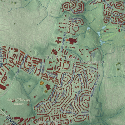 Second close-up of the map of Aspen Hill, Maryland print showing more streets and buildings
