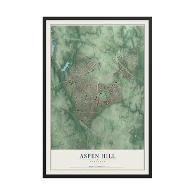 Map of Aspen Hill, Maryland, 12 x 18 inch print in a black wood frame