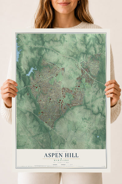 Map of Aspen Hill, Maryland, 18 x 24 inch unframed archival matte print