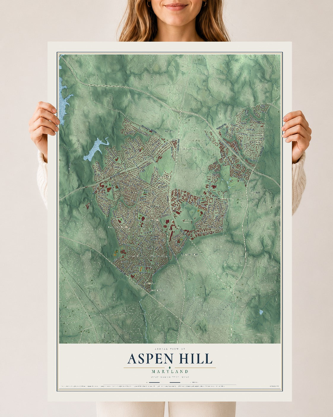 Map of Aspen Hill, Maryland, 24 x 36 inch unframed archival matte print