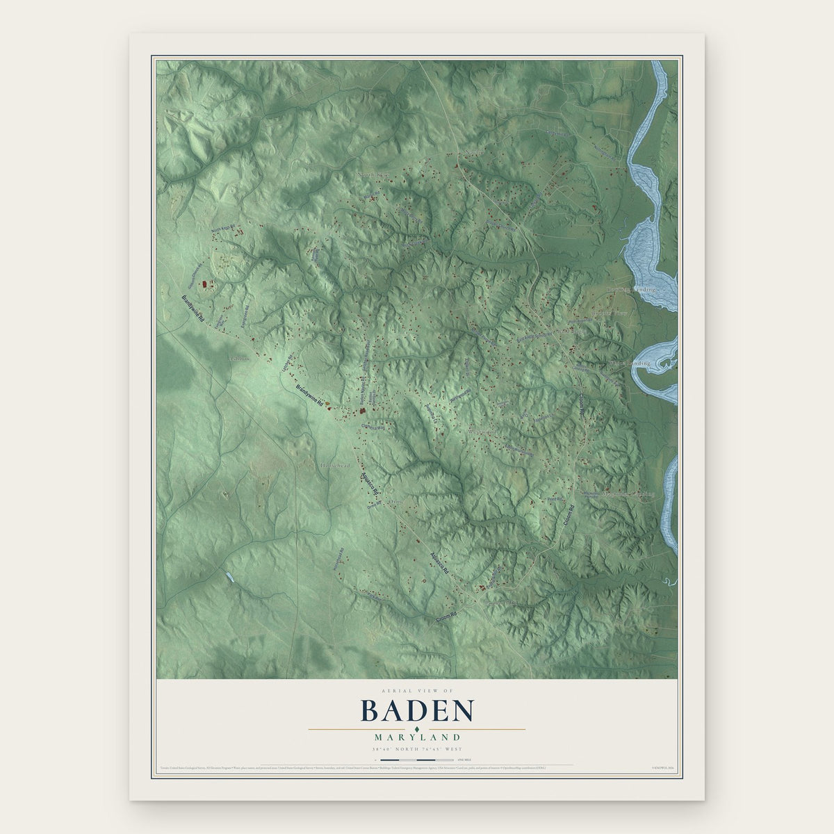 Baden, Maryland map print, the full design
