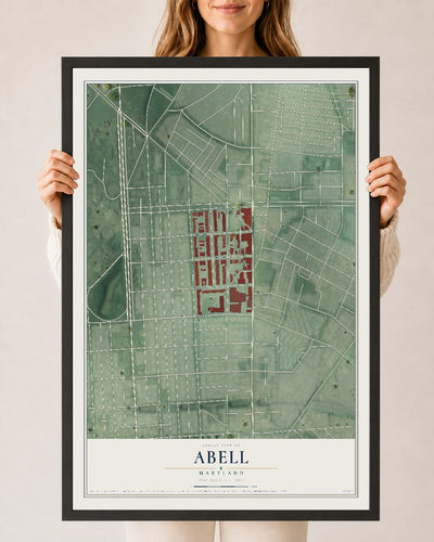 Map of Abell, Maryland, 24 x 36 inch print in a black wood frame
