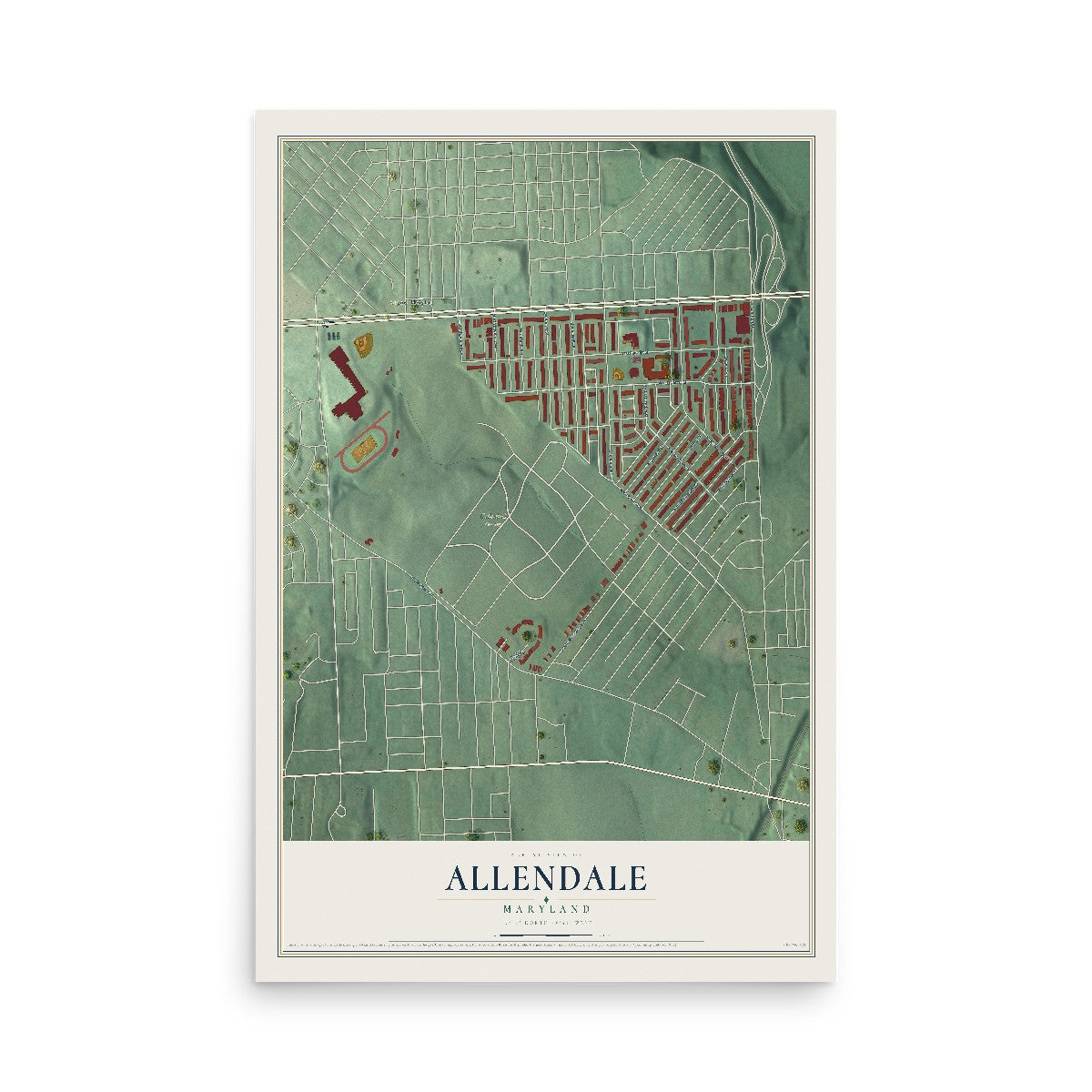 Map of Allendale, Maryland, 12 x 18 inch unframed archival matte print