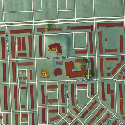 Close-up of the map of Allendale, Maryland print showing street and building detail