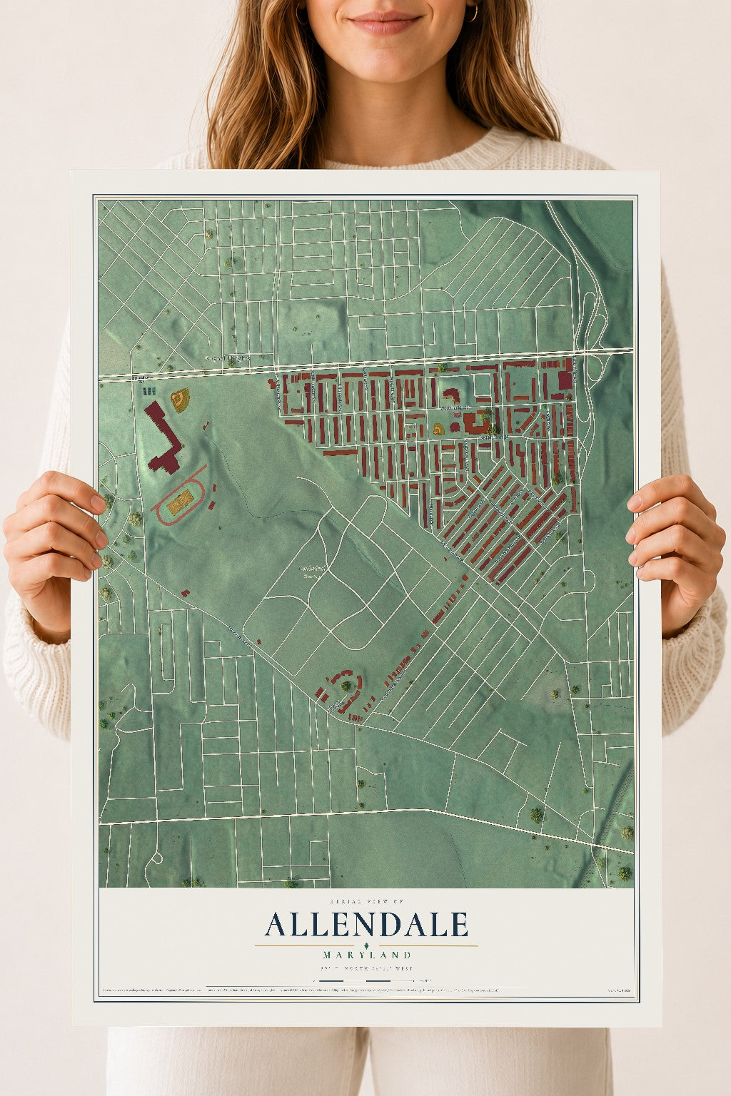 Map of Allendale, Maryland, 18 x 24 inch unframed archival matte print