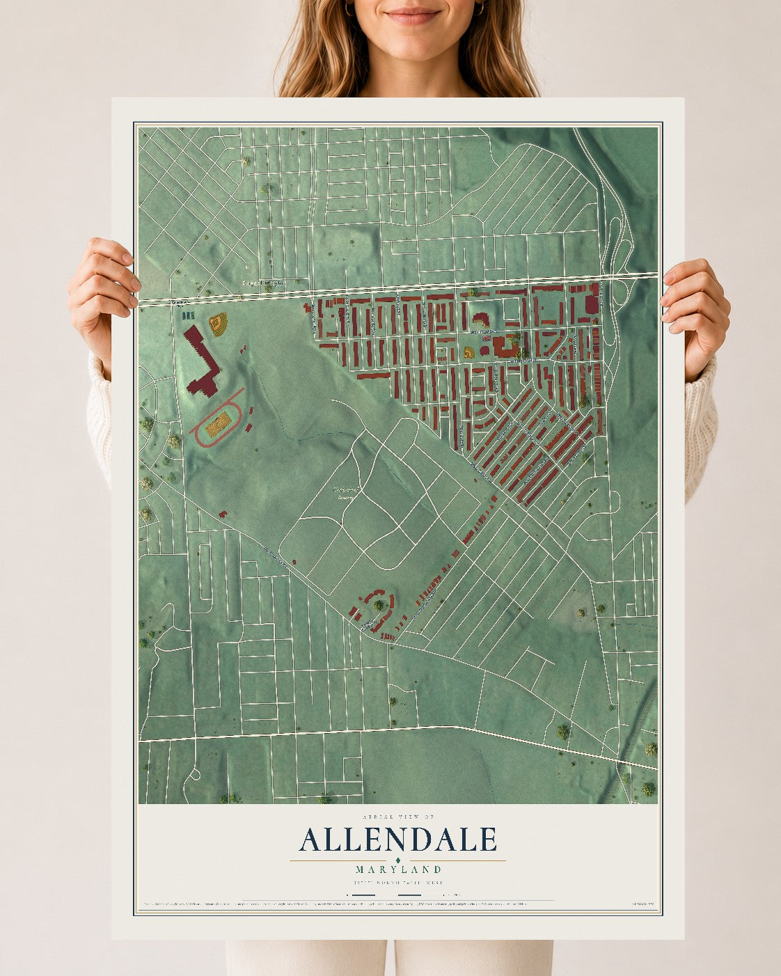 Map of Allendale, Maryland, 24 x 36 inch unframed archival matte print