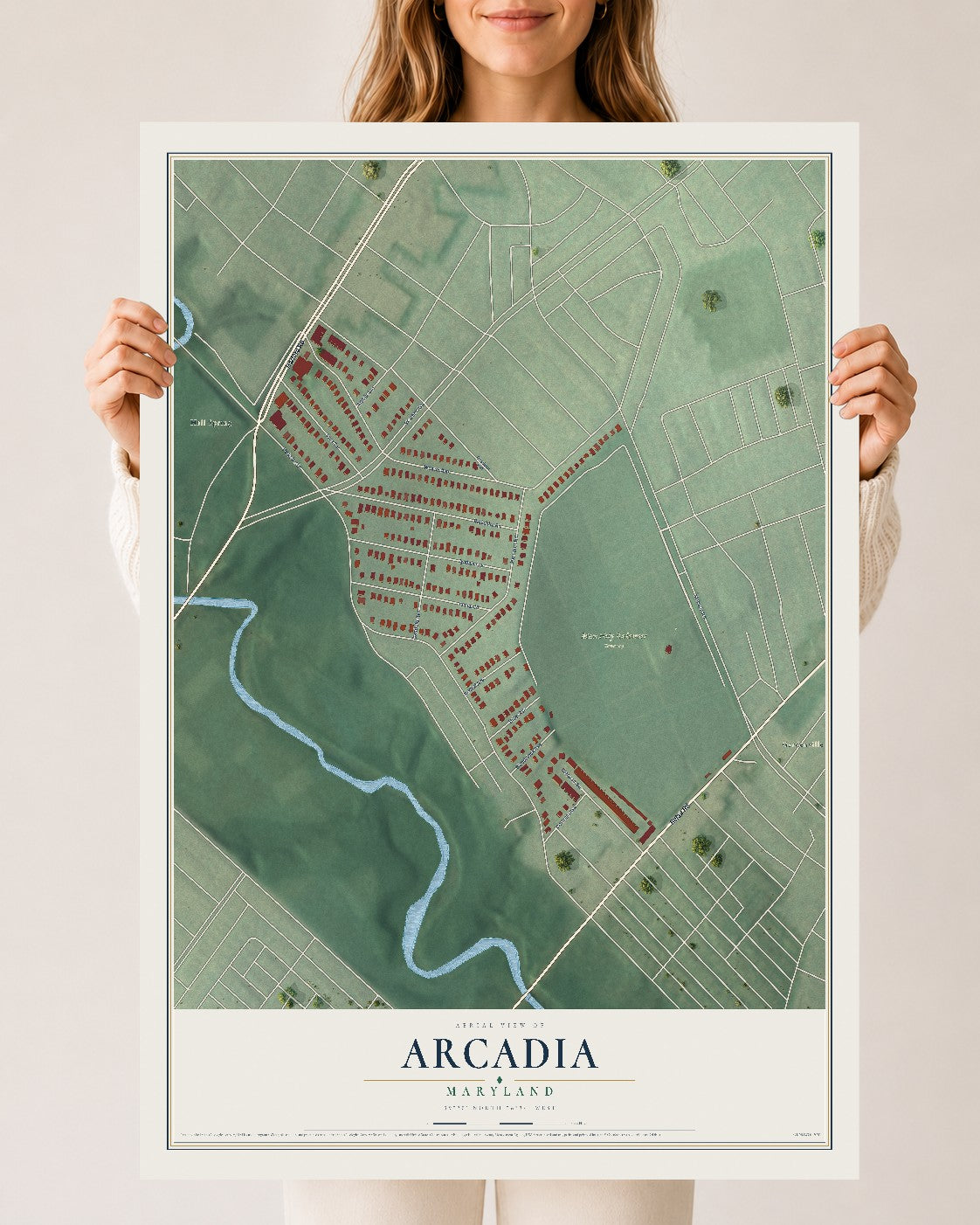 Map of Arcadia, Maryland, 24 x 36 inch unframed archival matte print
