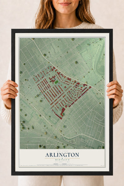 Map of Arlington, Maryland, 18 x 24 inch print in a black wood frame