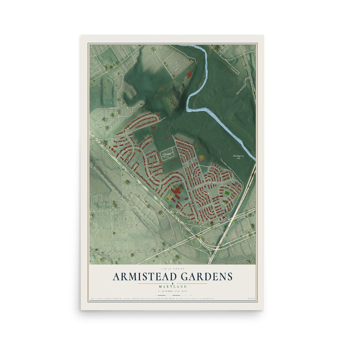 Map of Armistead Gardens, Maryland, 12 x 18 inch unframed archival matte print