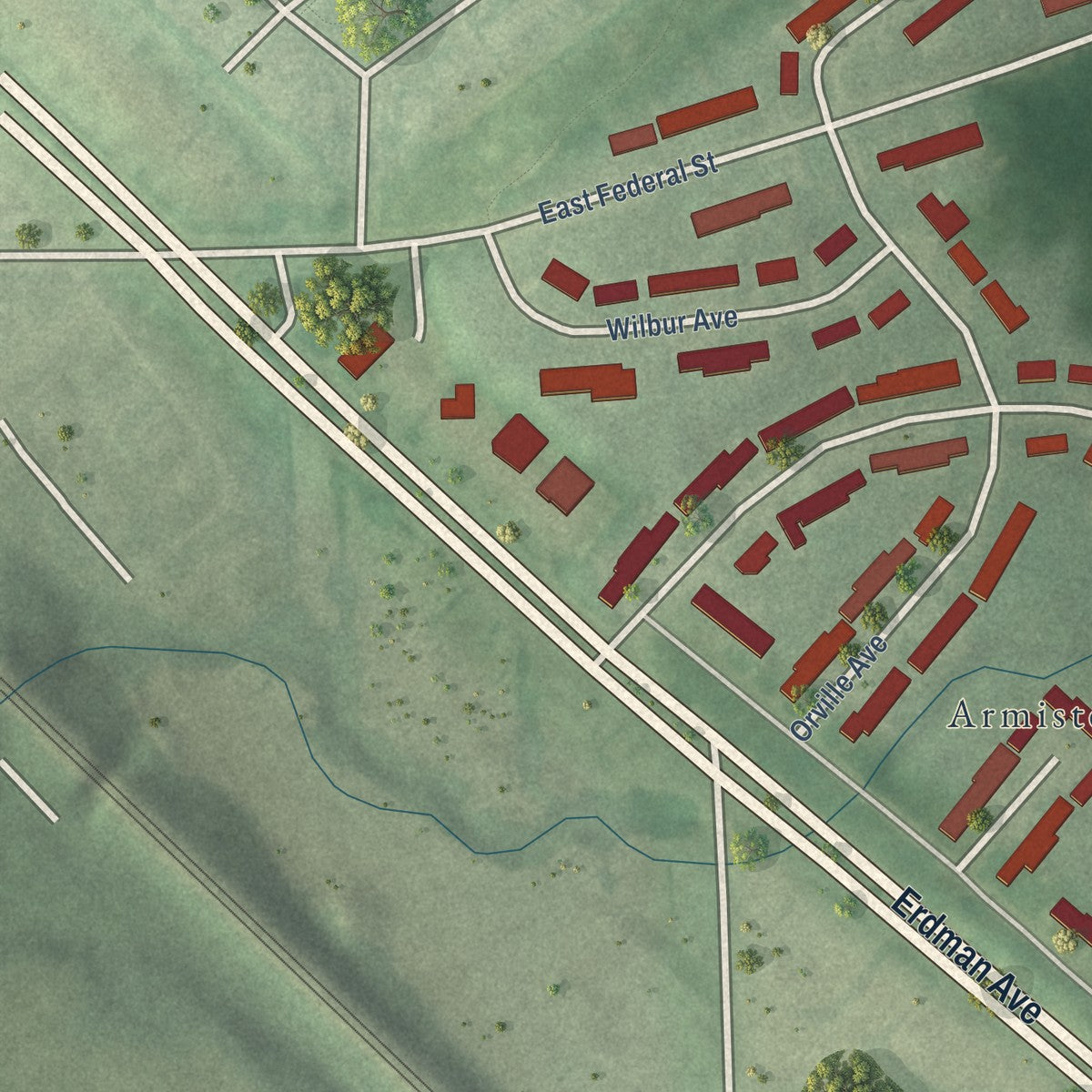 Second close-up of the map of Armistead Gardens, Maryland print showing more streets and buildings
