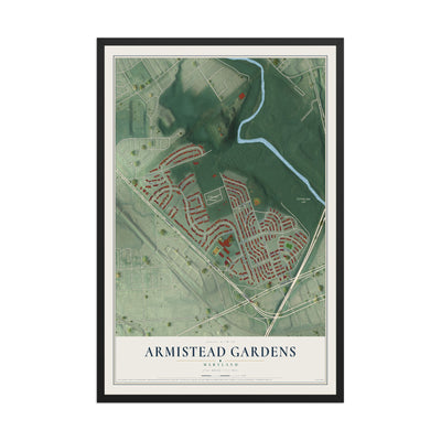 Map of Armistead Gardens, Maryland, 12 x 18 inch print in a black wood frame