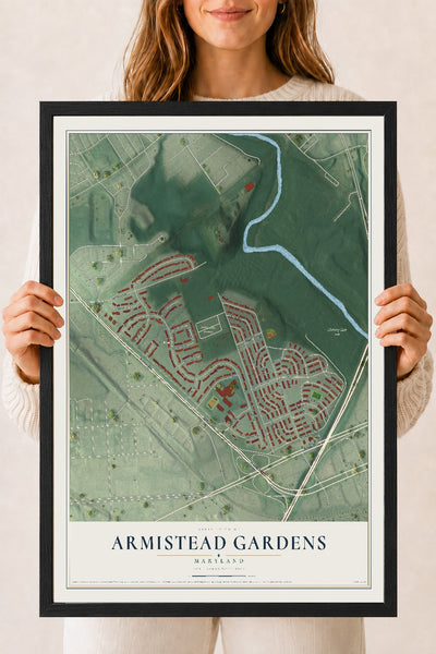Map of Armistead Gardens, Maryland, 18 x 24 inch print in a black wood frame