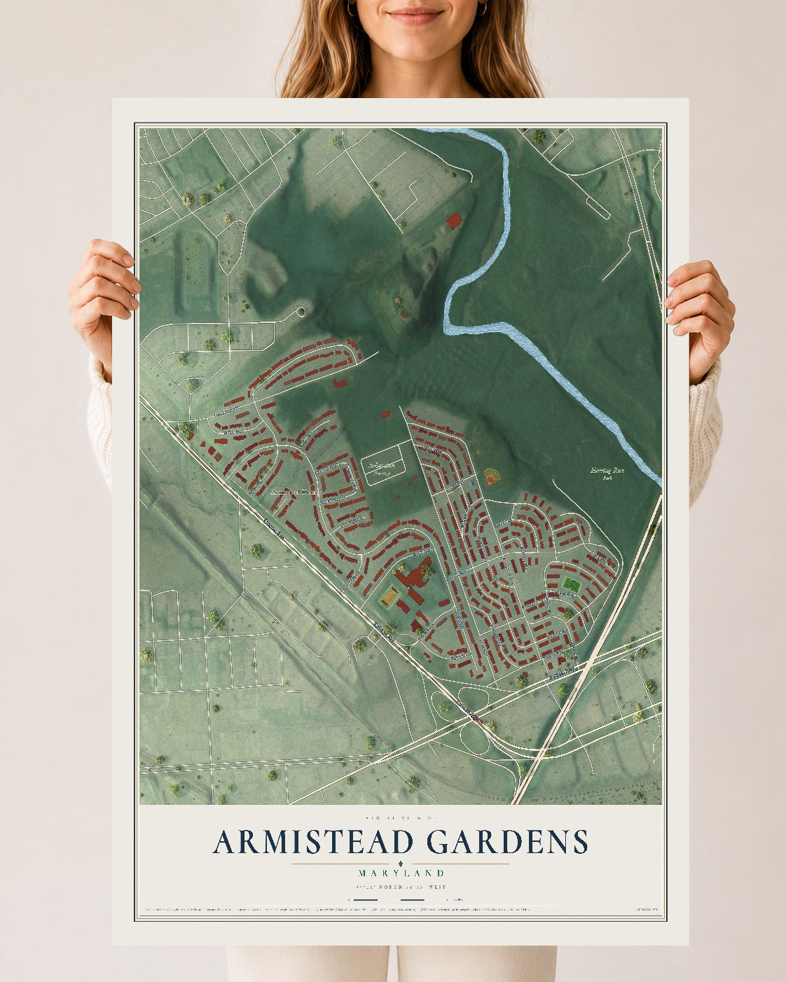 Map of Armistead Gardens, Maryland, 24 x 36 inch unframed archival matte print