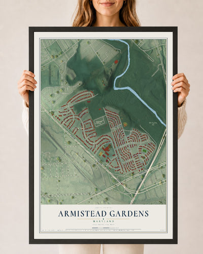 Map of Armistead Gardens, Maryland, 24 x 36 inch print in a black wood frame