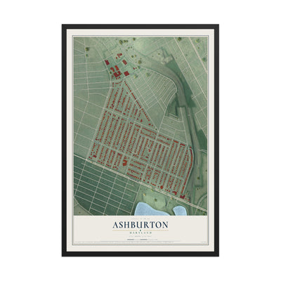 Map of Ashburton, Maryland, 12 x 18 inch print in a black wood frame