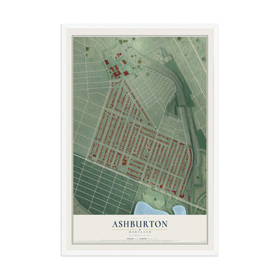 Map of Ashburton, Maryland, 12 x 18 inch print in a white wood frame