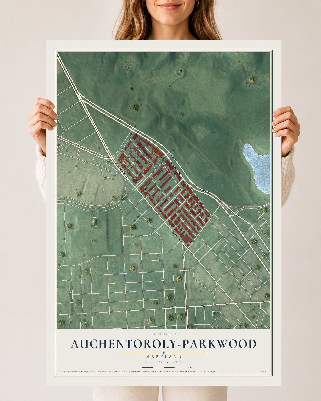 Map of Auchentoroly-Parkwood, Maryland, 24 x 36 inch unframed archival matte print