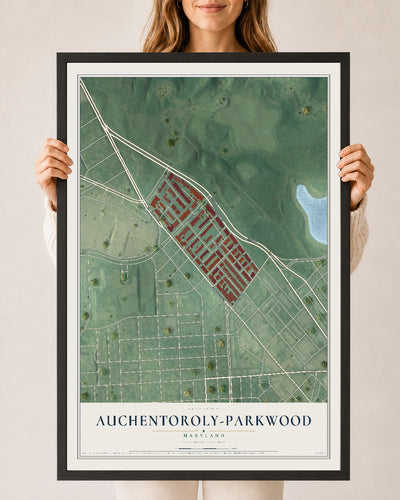 Map of Auchentoroly-Parkwood, Maryland, 24 x 36 inch print in a black wood frame