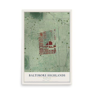 Map of Baltimore Highlands, Maryland, 12 x 18 inch unframed archival matte print