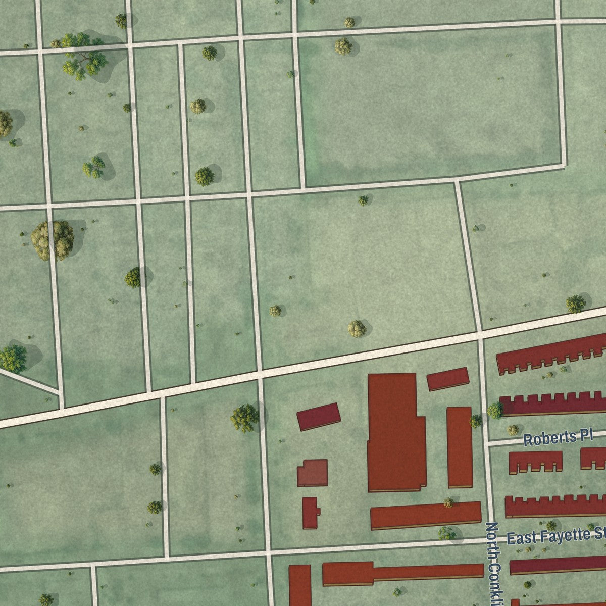 Second close-up of the map of Baltimore Highlands, Maryland print showing more streets and buildings