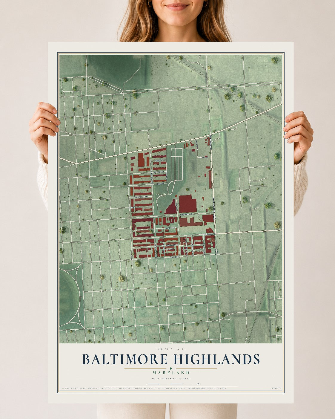 Map of Baltimore Highlands, Maryland, 24 x 36 inch unframed archival matte print