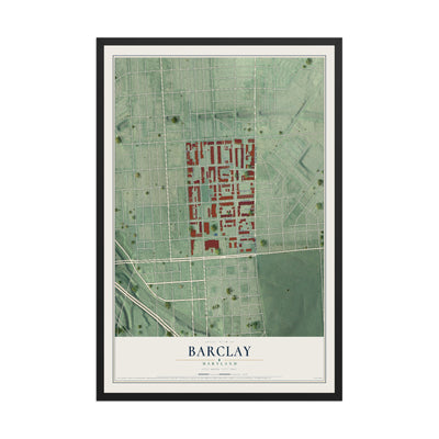 Map of Barclay, Baltimore, Maryland, 12 x 18 inch print in a black wood frame