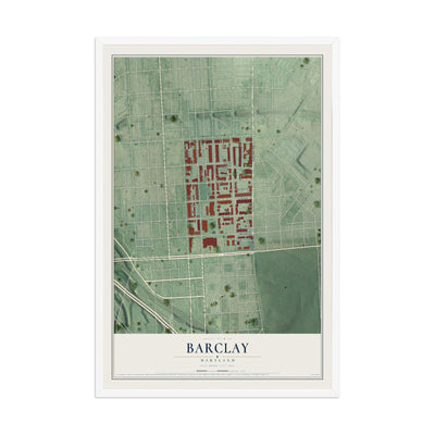 Map of Barclay, Baltimore, Maryland, 12 x 18 inch print in a white wood frame