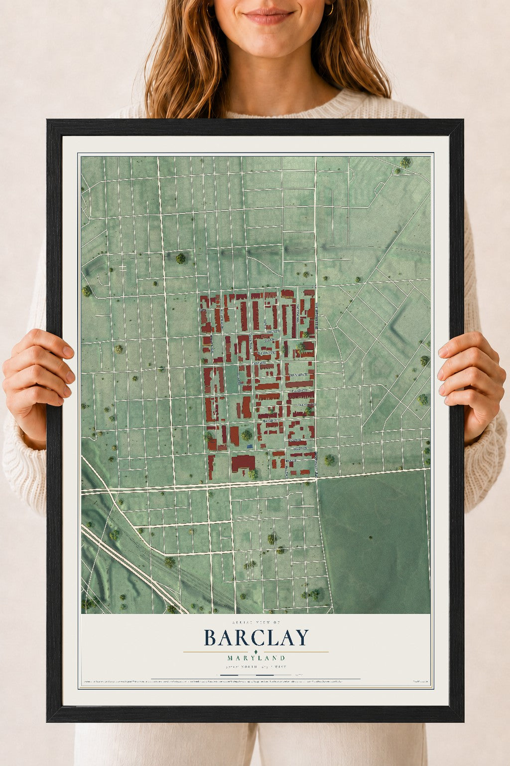 Map of Barclay, Baltimore, Maryland, 18 x 24 inch print in a black wood frame