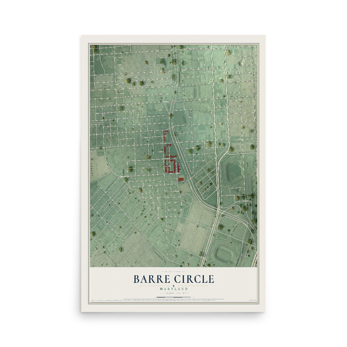 Map of Barre Circle, Maryland, 12 x 18 inch unframed archival matte print