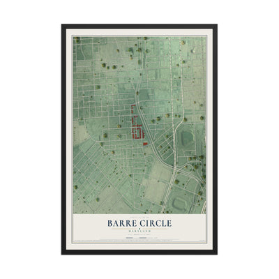 Map of Barre Circle, Maryland, 12 x 18 inch print in a black wood frame