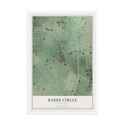Map of Barre Circle, Maryland, 12 x 18 inch print in a white wood frame