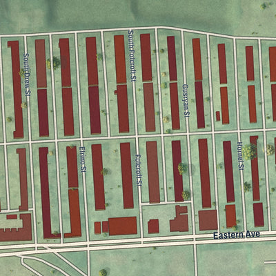 Close-up of the map of Bayview, Maryland print showing street and building detail